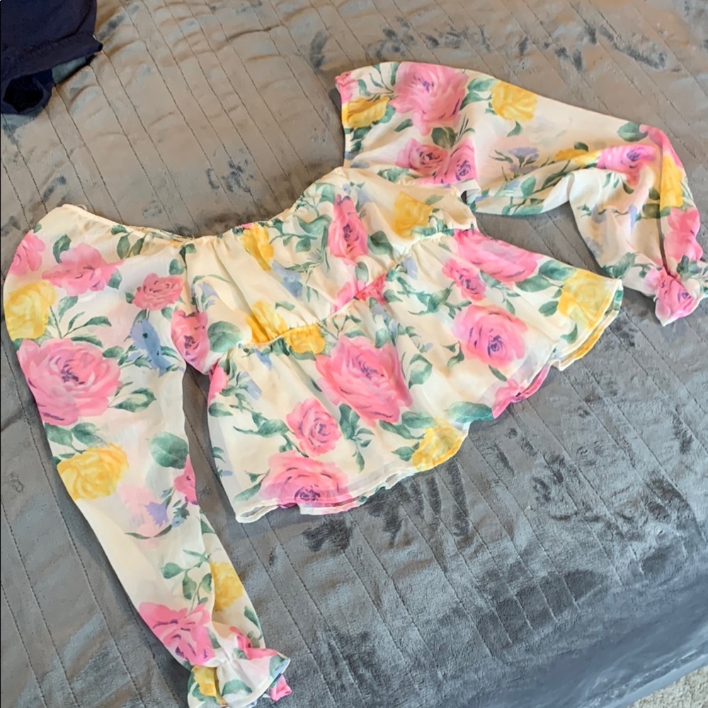 Forever 21 Yellow and Pink Ruffled Crop Blouse - Picture 5 of 7